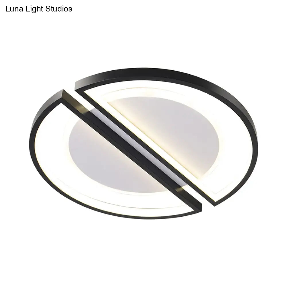 Metallic Round Slim Ceiling Light With Simple Black Design And Led Flush Mount - Warm/White Option