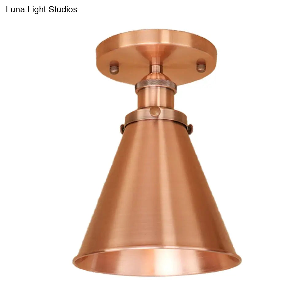 Metallic Vintage Style Rust/Copper Semi Flush Light Fixture - 1 Tapered Indoor Design