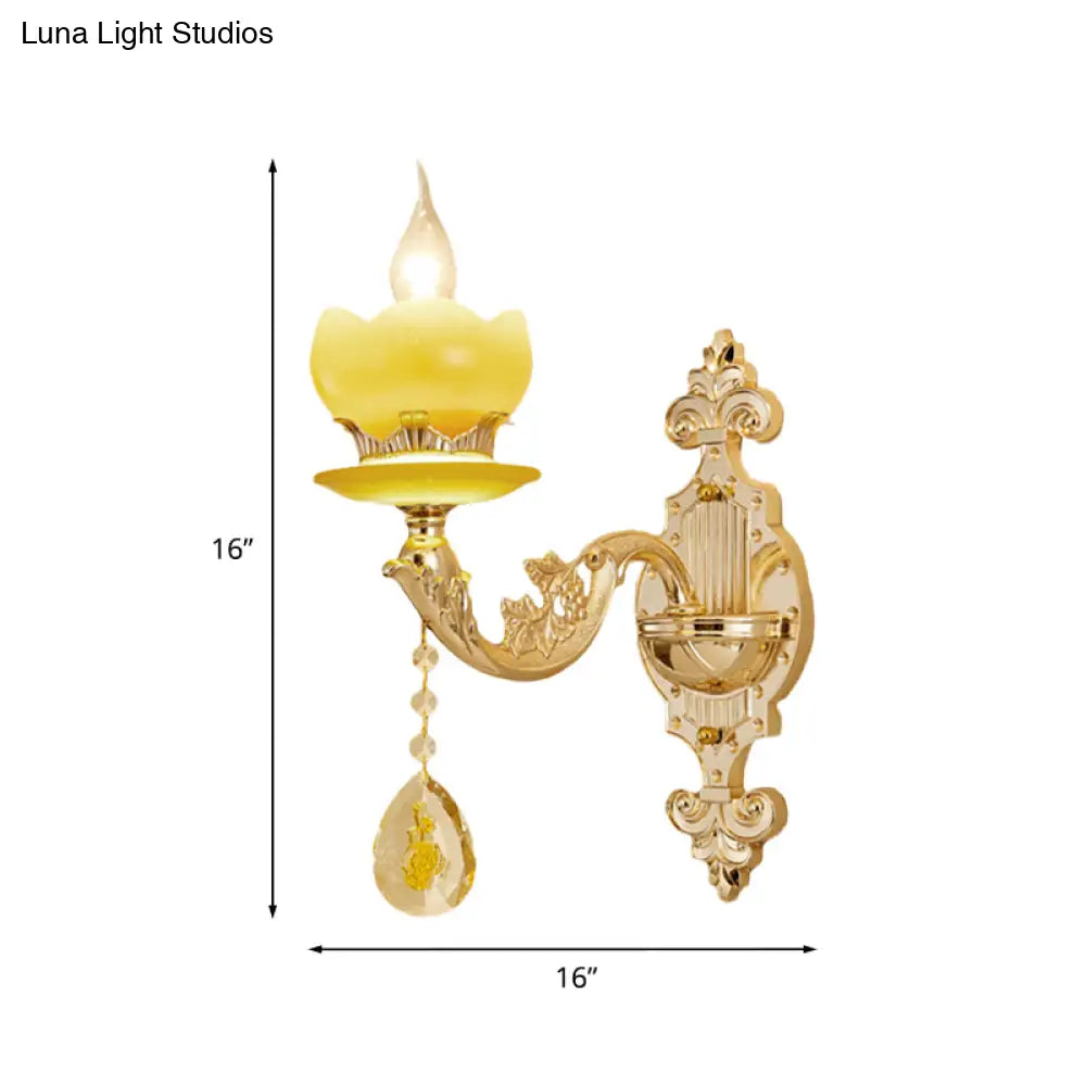 Mid-Century Gold Wall Sconce With Crystal Draping - Bedroom Lighting