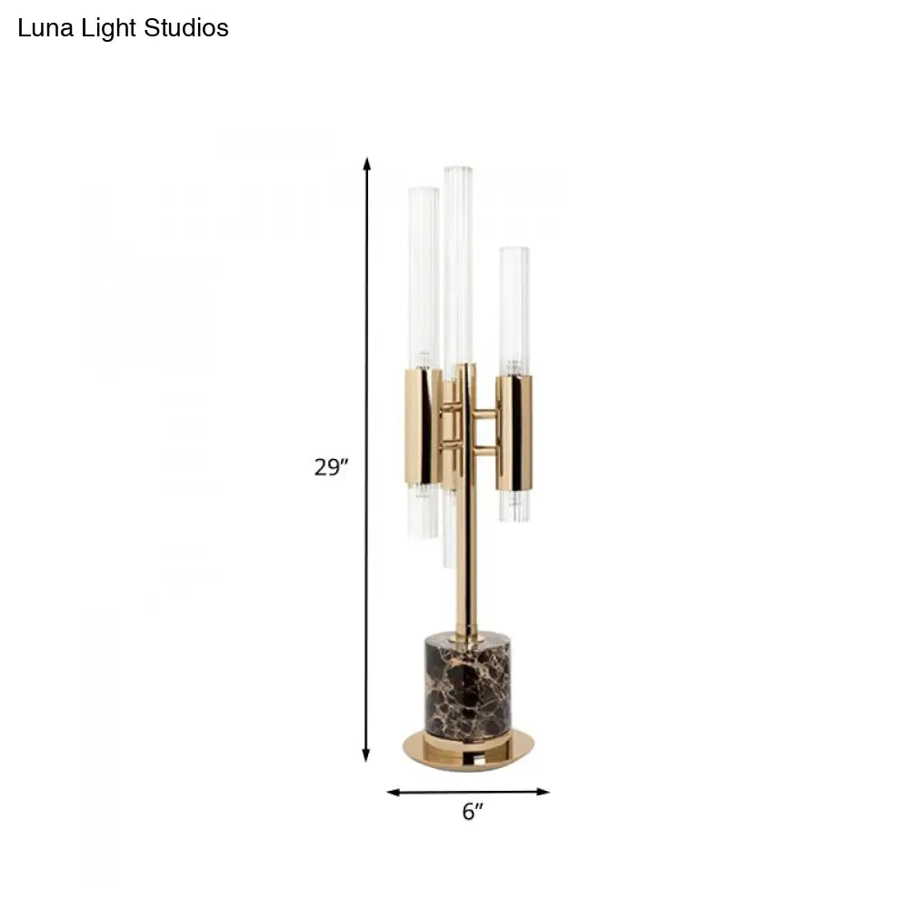 Mid-Century Hotel Nightstand Lamp With Glass Trident Led Gold Cylinder Base