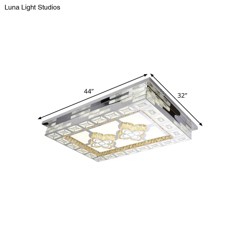 Minimal Amber Crystal Led Chrome Flush Ceiling Lamp - Rectangle Shape With Optional Patterns