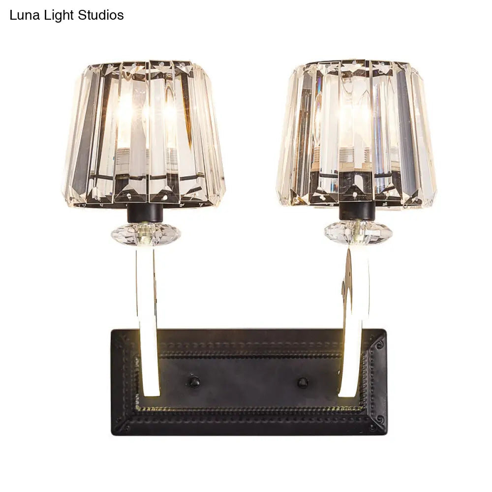 Minimal Black Crystal Wall Lamp With Cone Shade And Mount For Bedroom
