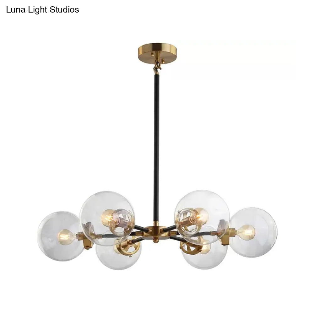 Minimal Gold & Black Bubble Chandelier - 6 Light Glass Pendant Lighting