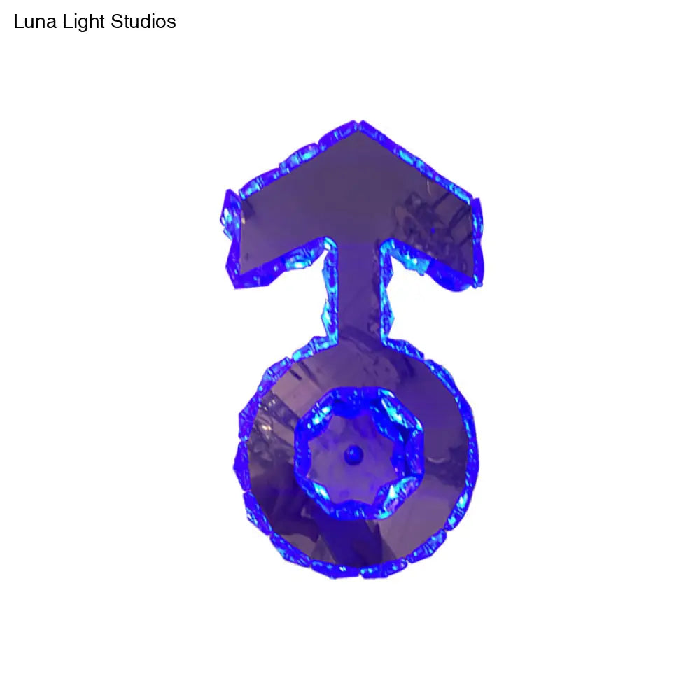 Minimal Style Led Bedroom Sconce Light In Chrome With Boy Logo Faceted Crystal And Multi-Colored