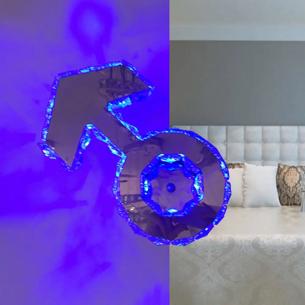 Minimal Style Led Bedroom Sconce Light In Chrome With Boy Logo Faceted Crystal And Multi-Colored