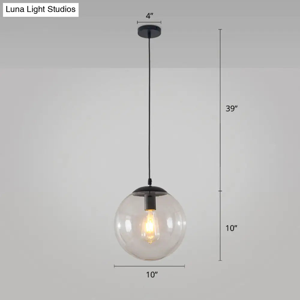 Sleek 1-Head Restaurant Pendant Lamp With Glass Sphere Shade Black / 10