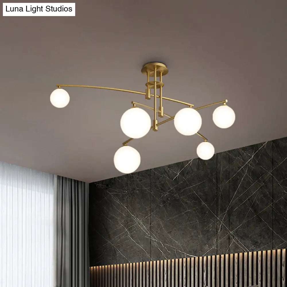 Minimalist 3-Layer Bedroom Chandelier - Metallic 6/9-Light Hanging Lamp In Black/Gold With White