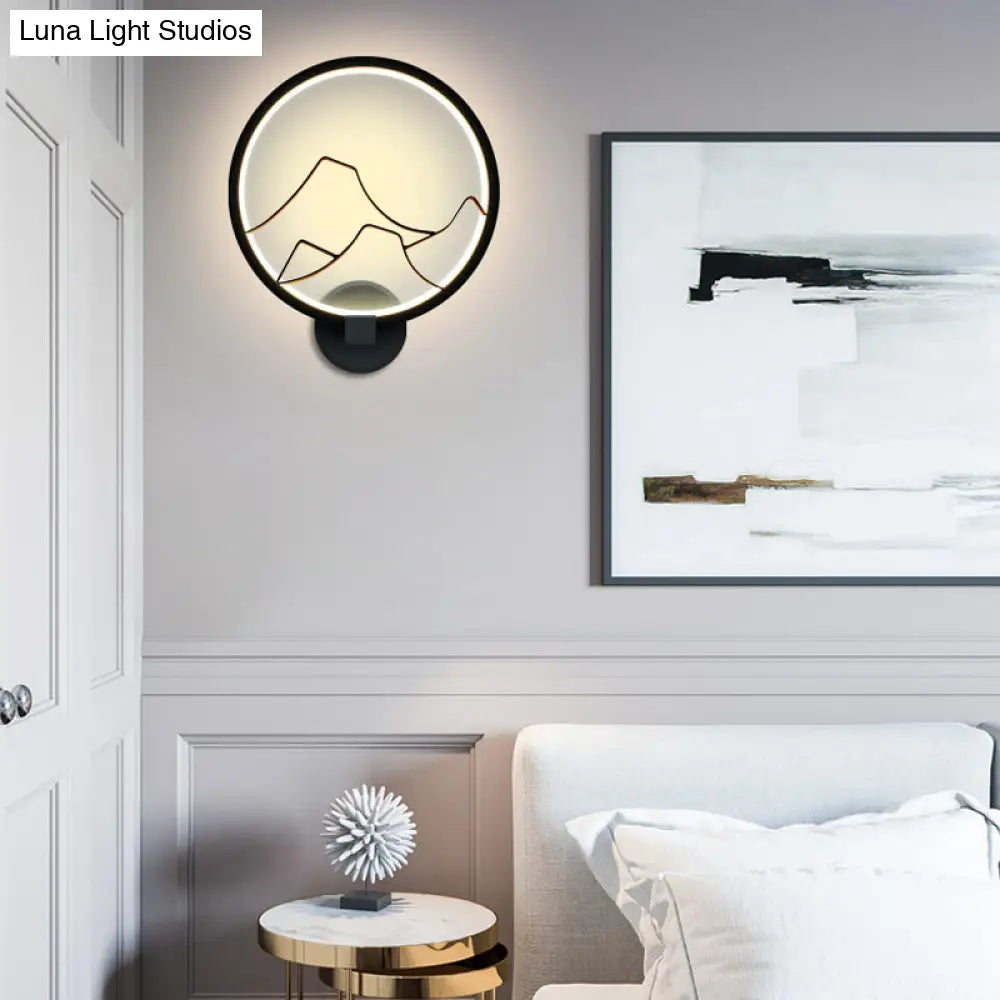 Minimalist Acrylic Ring Wall Lamp With Led White/Black Mountain Shade