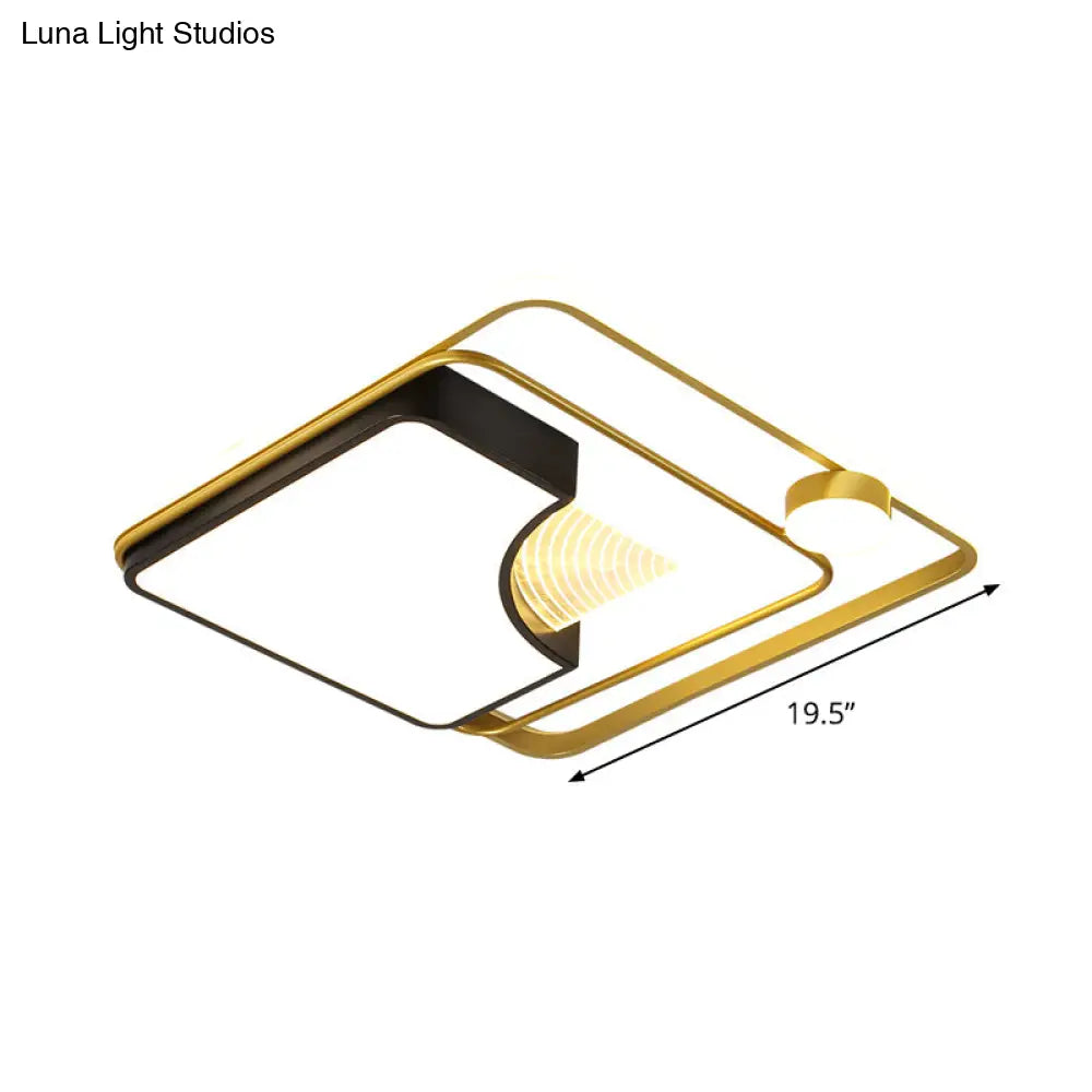 Minimalist Black And Gold Metal Square Ceiling Fixture - 16’/19.5’ Contemporary Flush Mount Led