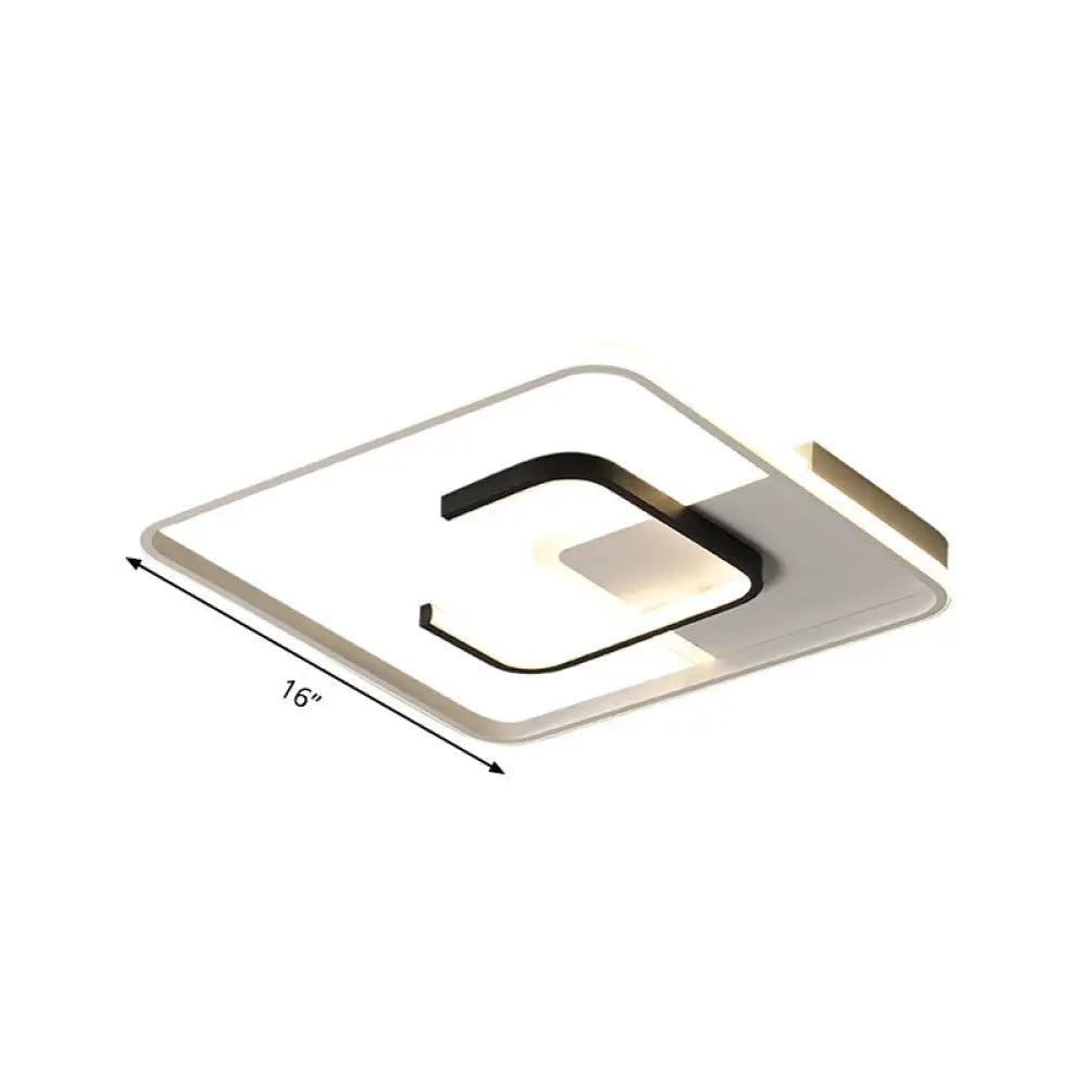 Minimalist Black And White Led Ceiling Light With Remote Control Stepless Dimming - 16/19.5 Wide