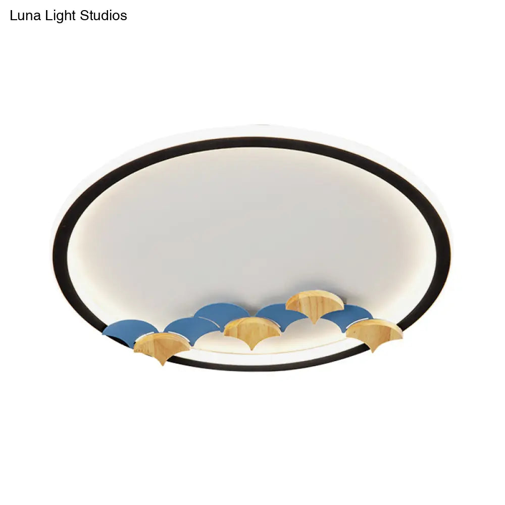 Minimalist Black Ceiling Mounted Led Flush Lamp With Leaf/Geometric Deco - Round/Square Design