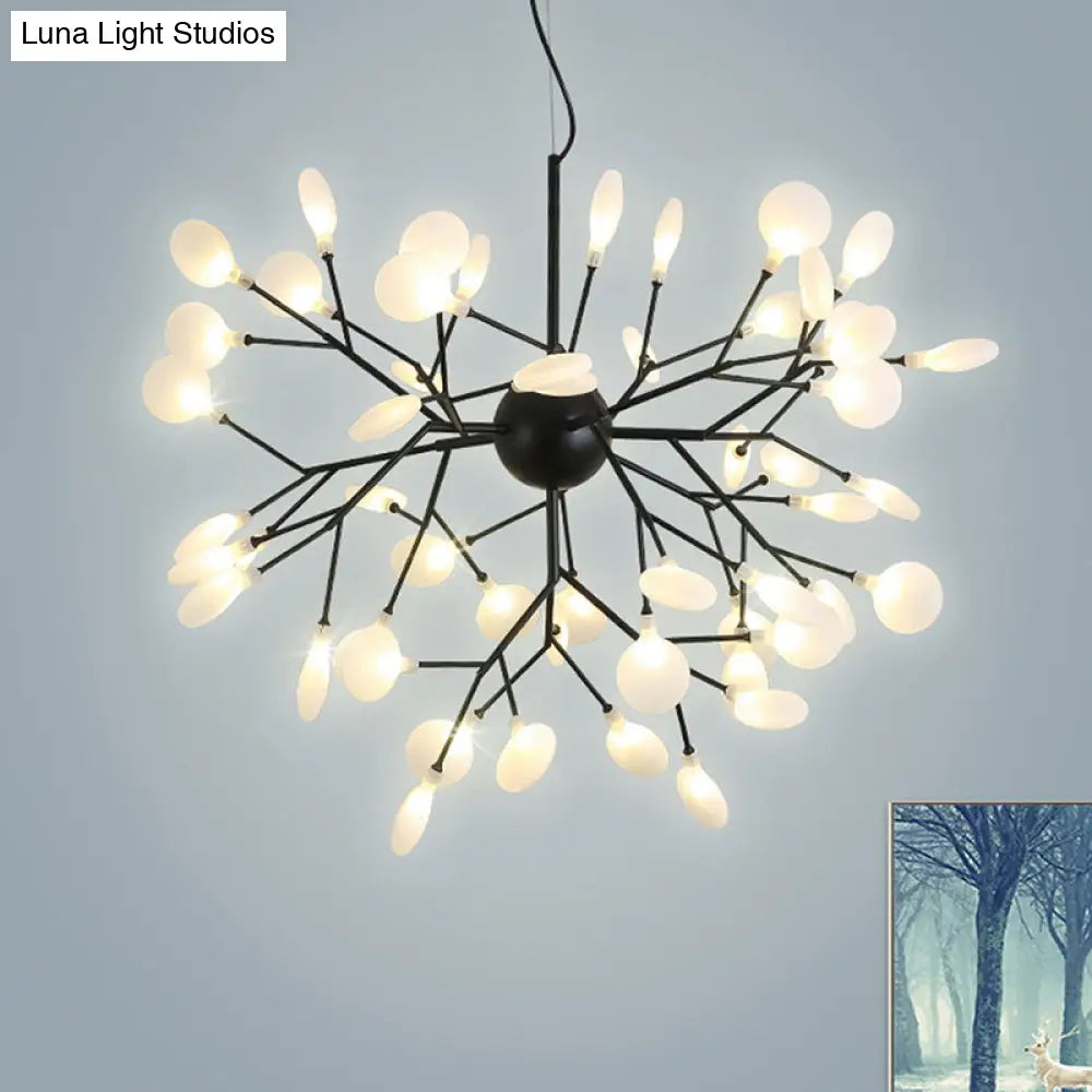 Minimalist Black Finish Led Firefly Hanging Lamp - Acrylic Pendant Chandelier Light