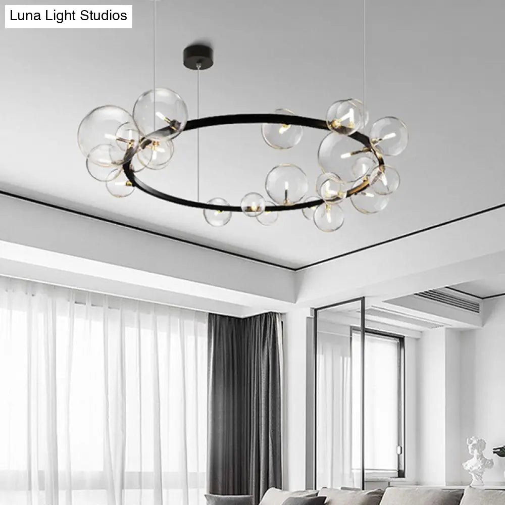 Minimalist Black Pendant Chandelier with Clear Glass Orb - Ideal Dining Room Lighting Fixture