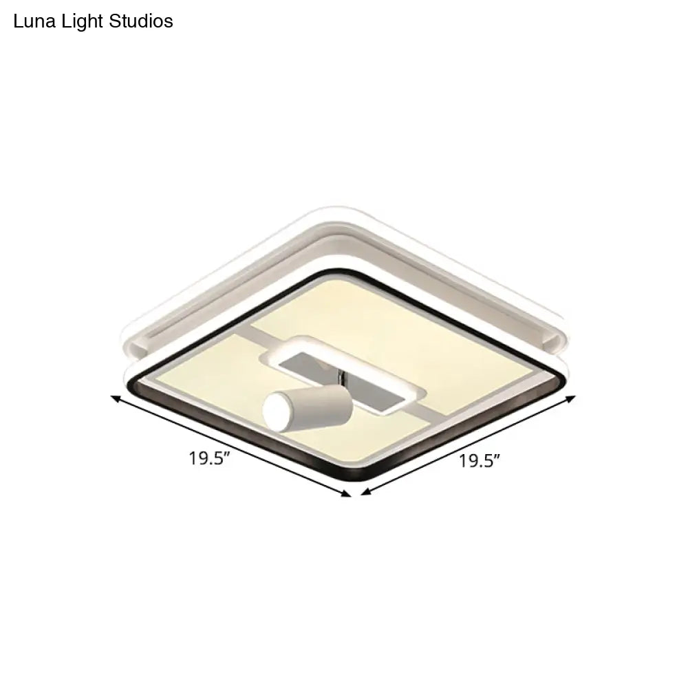 Minimalist Black Square Panel Flush Led Ceiling Lamp - 19.5’/23.5’ Wide Warm/White Light
