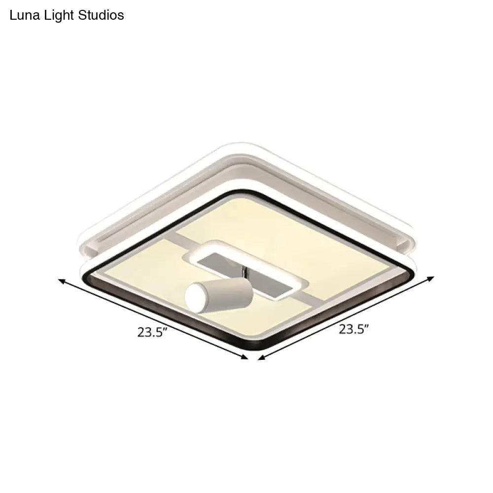 Minimalist Black Square Panel Flush Led Ceiling Lamp - 19.5’/23.5’ Wide Warm/White Light