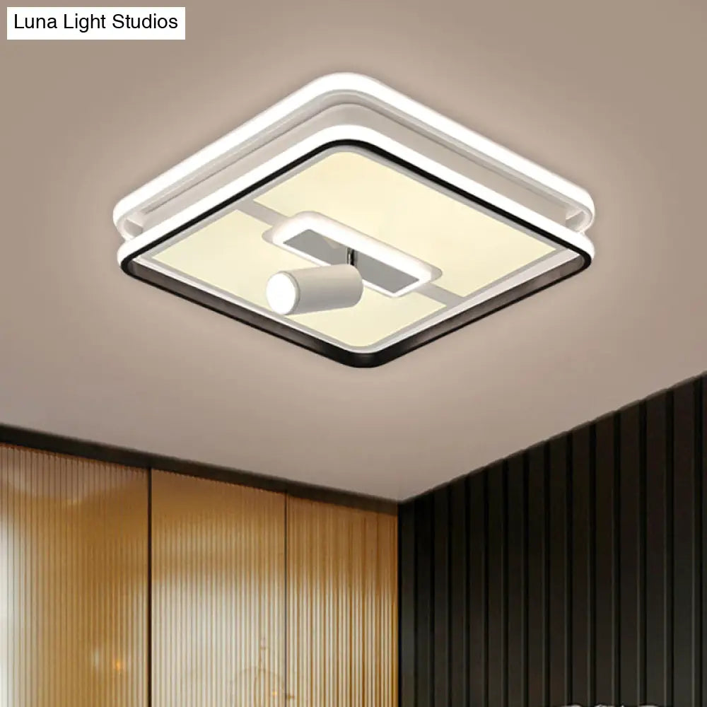 Minimalist Black Square Panel Flush Led Ceiling Lamp - 19.5’/23.5’ Wide Warm/White Light