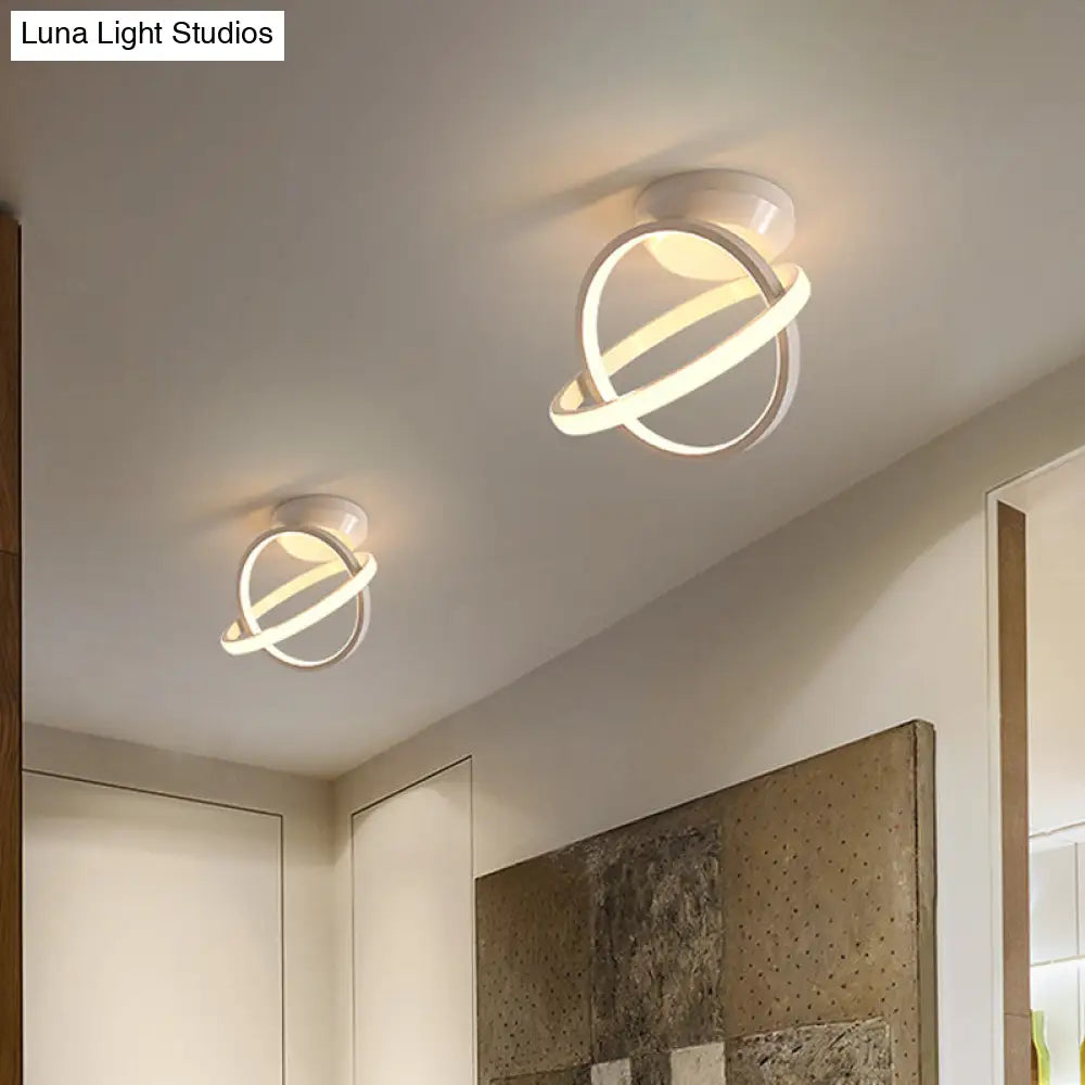Minimalist Black/White Led Ceiling Flush Mount Lamp - Crossed Circle Metallic Design In Warm/White