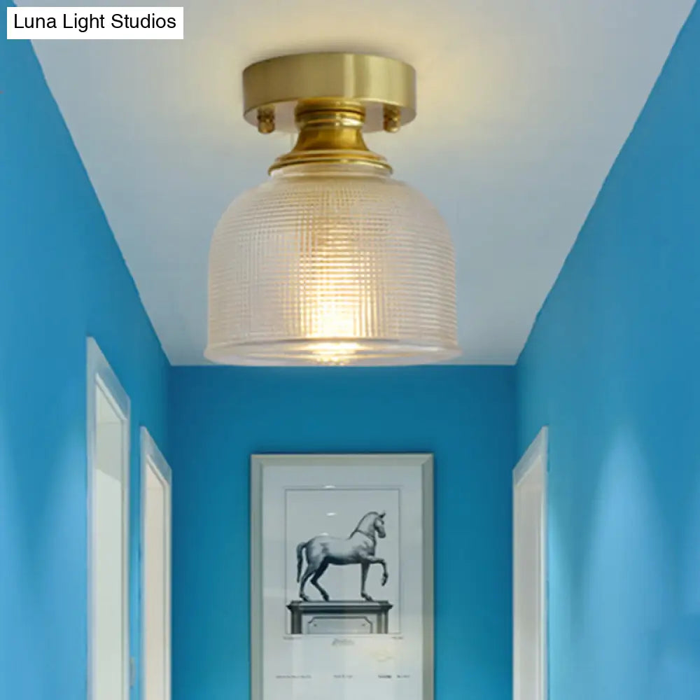 Minimalist Brass 1 - Head Ceiling Light With Carved Glass Shade For Corridors