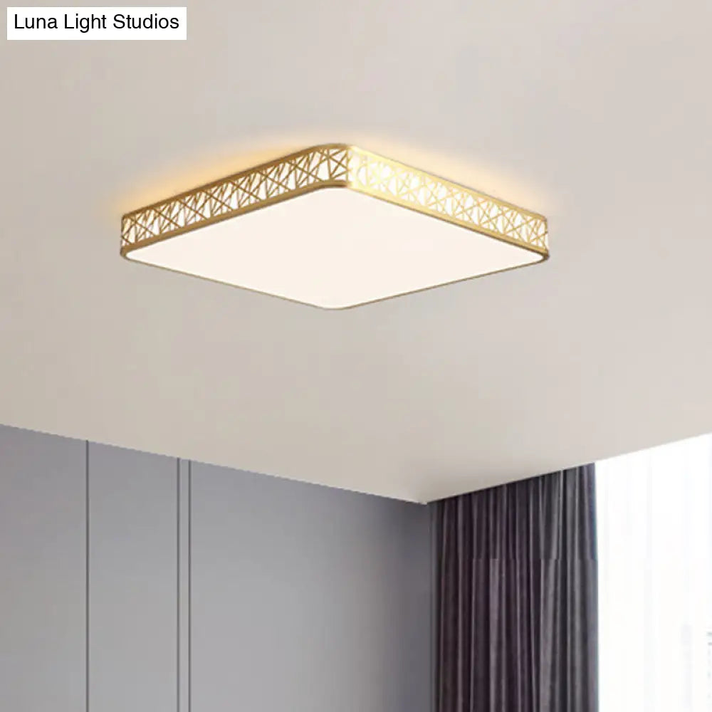 Minimalist Brass Ceiling Light With Geometric Design And Led Flushmount