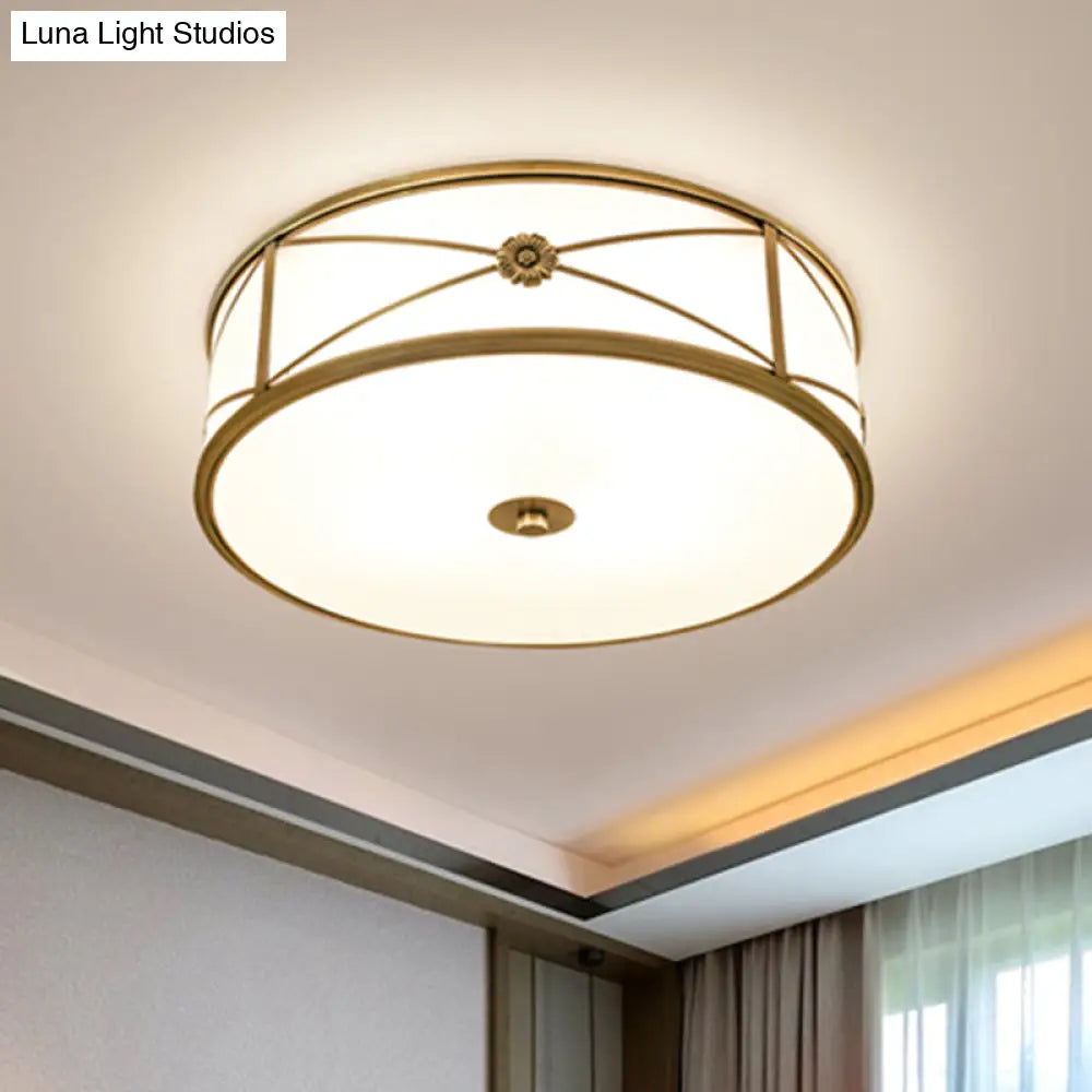Minimalist Brass White Glass Flush Mount Ceiling Light For Bedroom