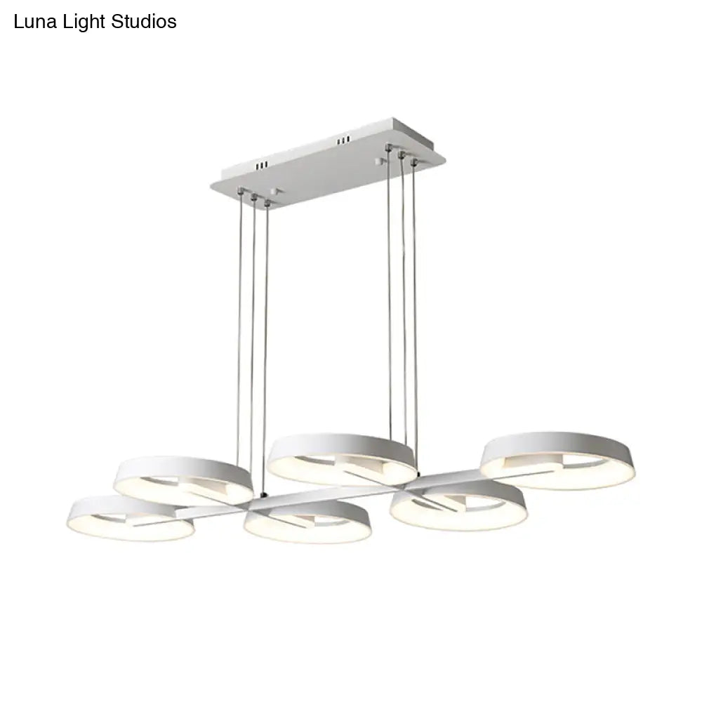 Minimalist Circular Metal Pendant Chandelier - White 3/6 Hanging Lights for Dining Room
