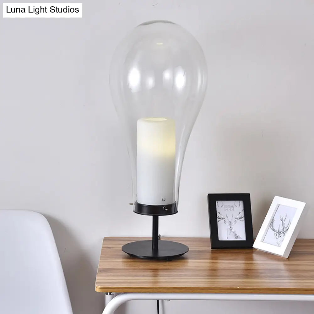 Minimalist Clear Glass Table Lamp - Compact Bulb-Shape Desk Light For Bedroom