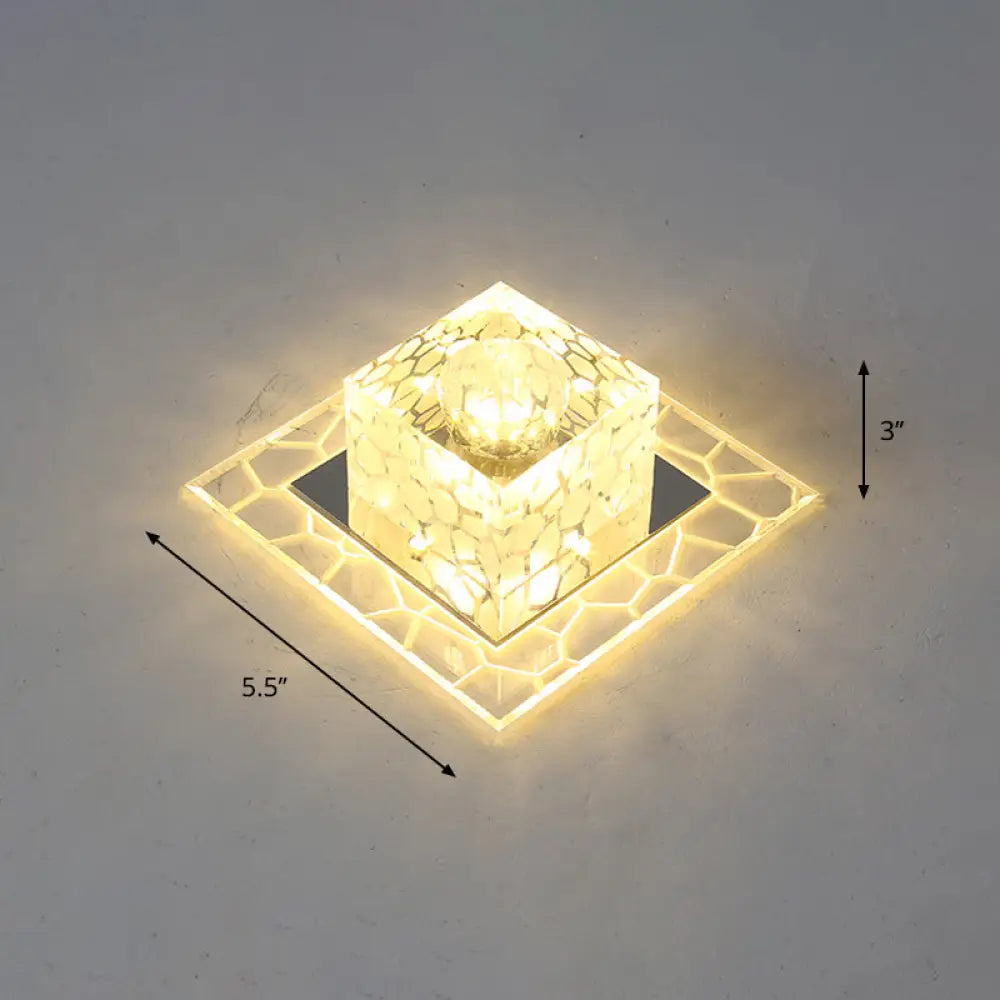Minimalist Clear Led Crystal Square Flush Mount Lighting For Passage / 5.5’ Warm