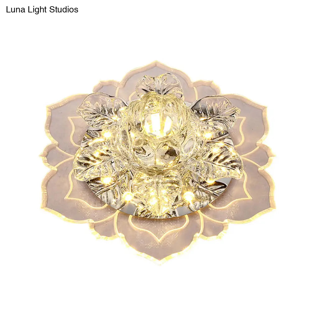 Minimalist Crystal Clear Led Floral Shade Flush Mount Light For Corridor