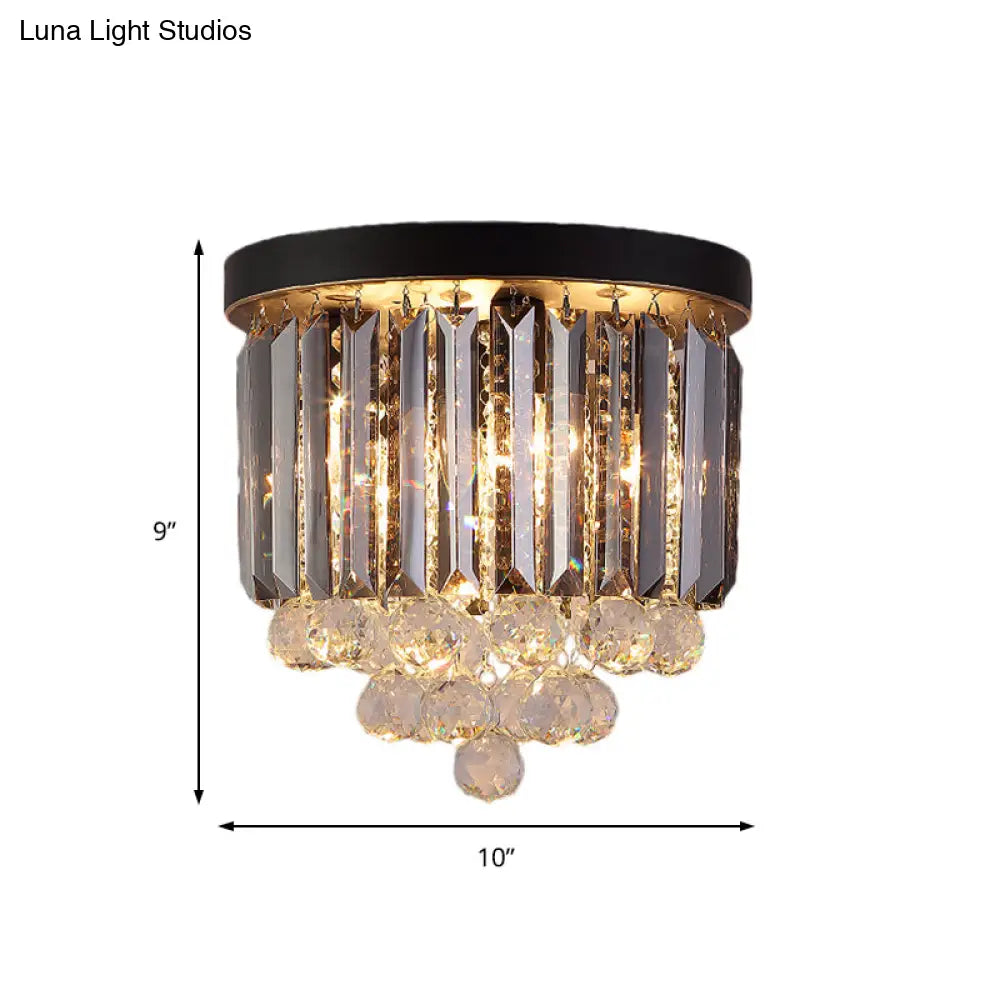 Minimalist Crystal Flushmount Lighting - Black Cylindrical Corridor Ceiling Flush Light