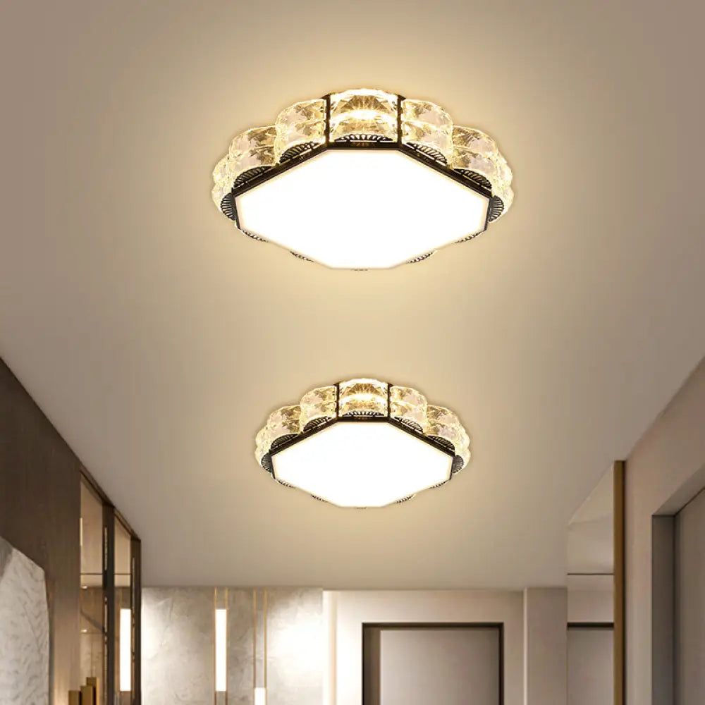 Minimalist Crystal Led Flush Lamp In Black/White Black / Square Plate