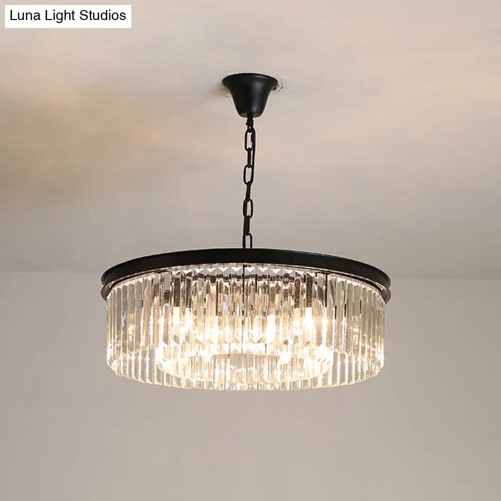 Minimalist Crystal Pendant Light Fixture - Black/Gold Round Design (4/12/16 Bulbs) For Restaurant