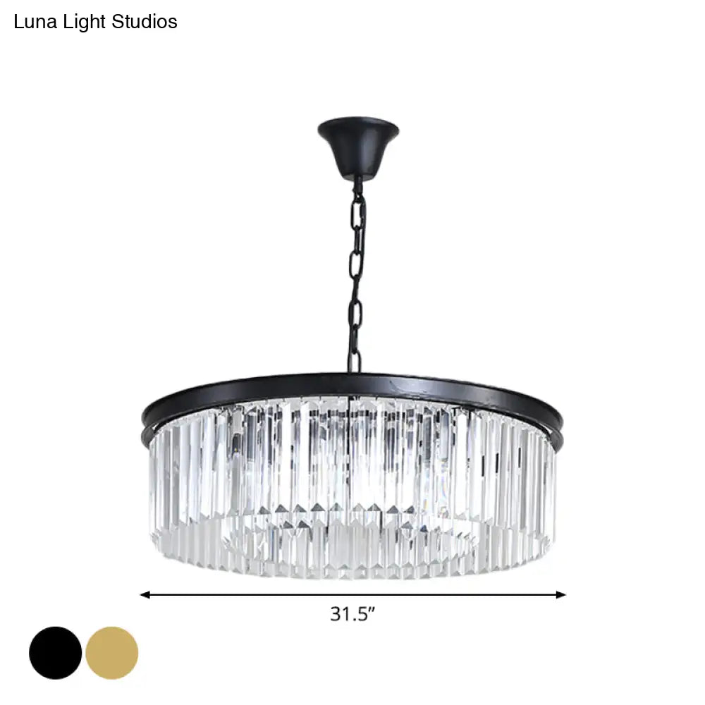Minimalist Crystal Pendant Light Fixture - Black/Gold Round Design (4/12/16 Bulbs) For Restaurant
