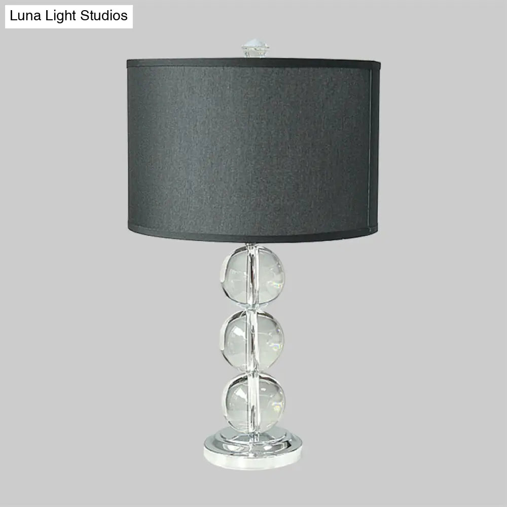 Minimalist Fabric Drum Nightstand Lamp With Crystal Accent - Black 1-Bulb Lighting