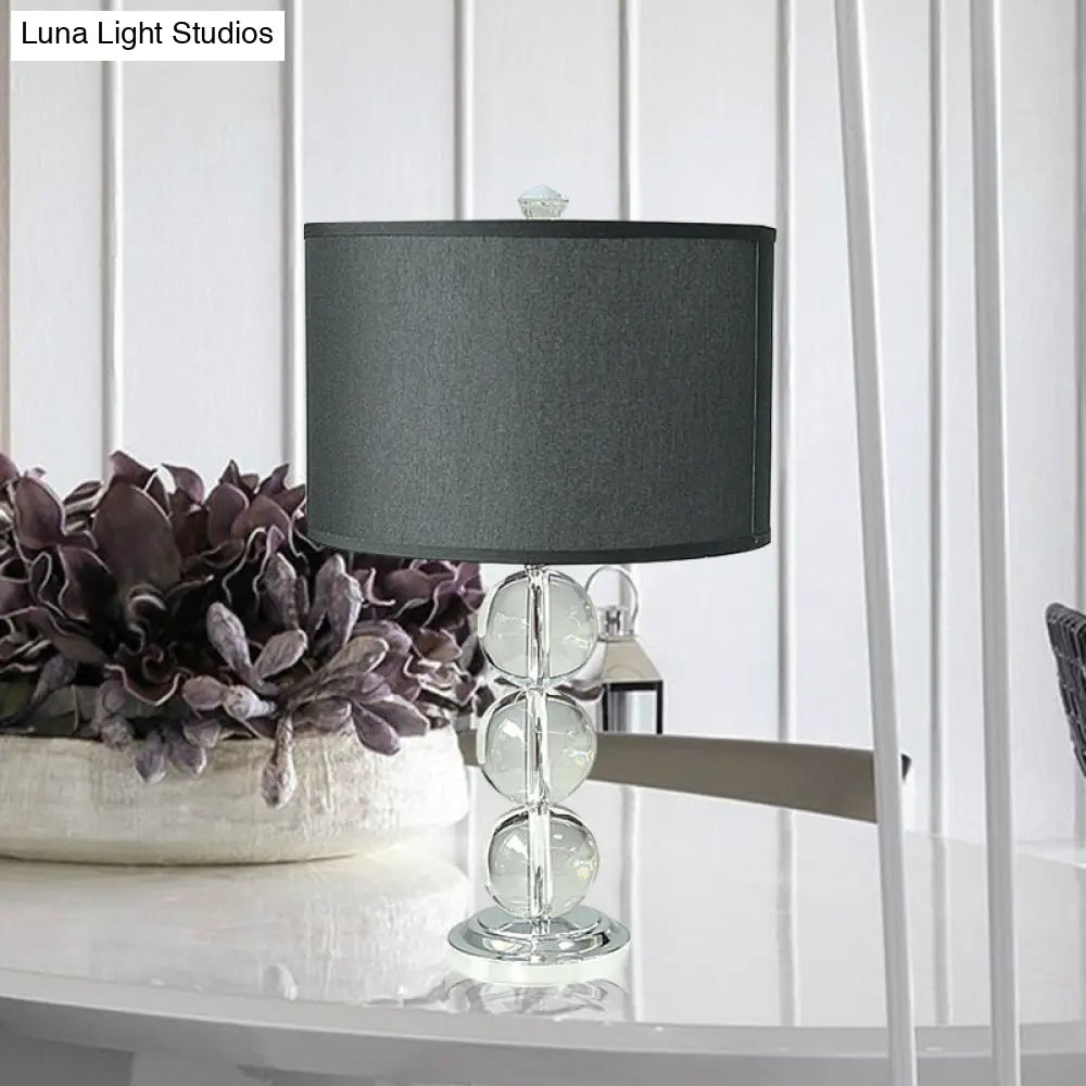 Minimalist Fabric Drum Nightstand Lamp With Crystal Accent - Black 1-Bulb Lighting