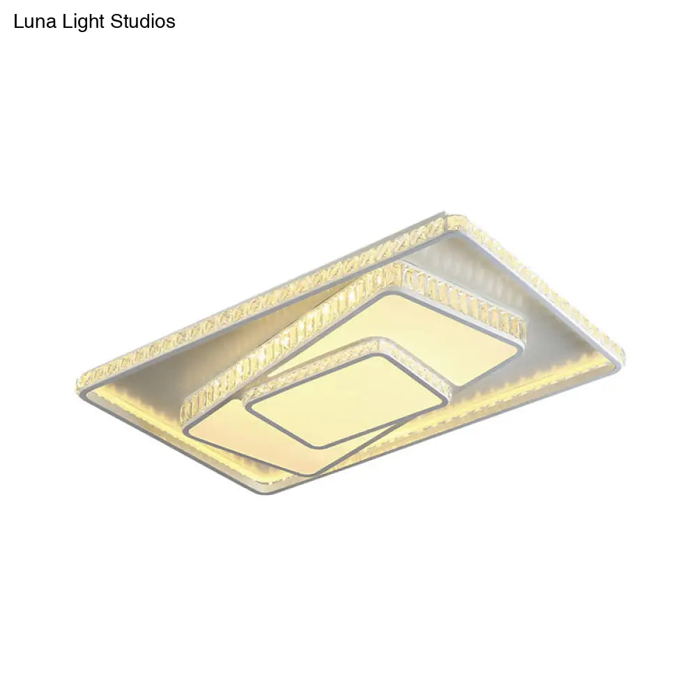 Minimalist Faceted Crystal White Ceiling Light Fixture - Led Flush Mount 19.5’/23.5’ W