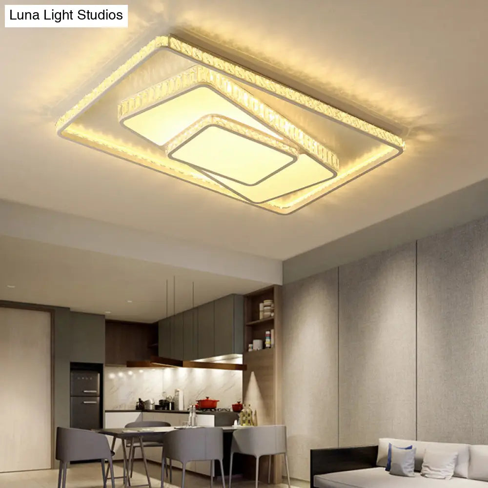 Minimalist Faceted Crystal White Ceiling Light Fixture - Led Flush Mount 19.5’/23.5’ W