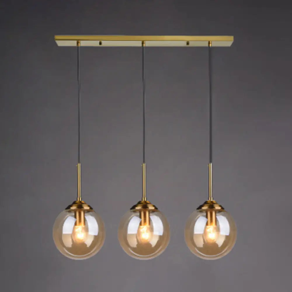 Minimalist Glass Globe Hanging Ceiling Pendant Light Set Of 3 For Restaurants Amber / Linear