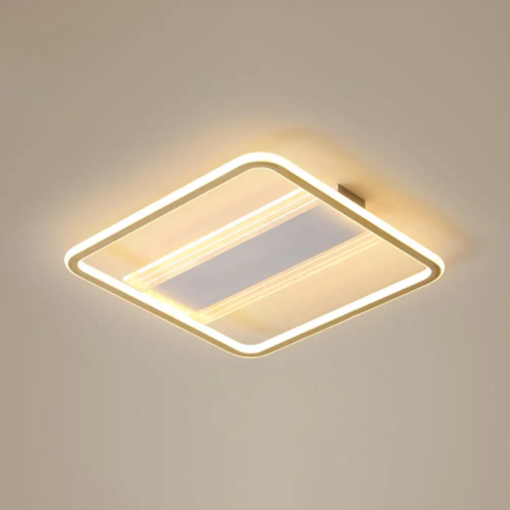 Minimalist Gold And White Flush Light For Bedroom With Square Acrylic Shade / 20.5’