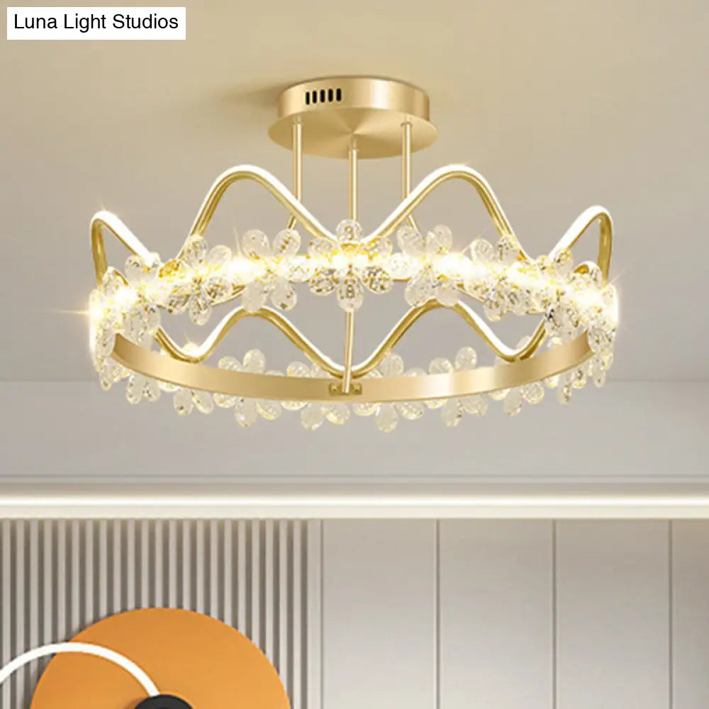 Minimalist Gold Led Ceiling Light With Crystal Flower Design For Bedroom