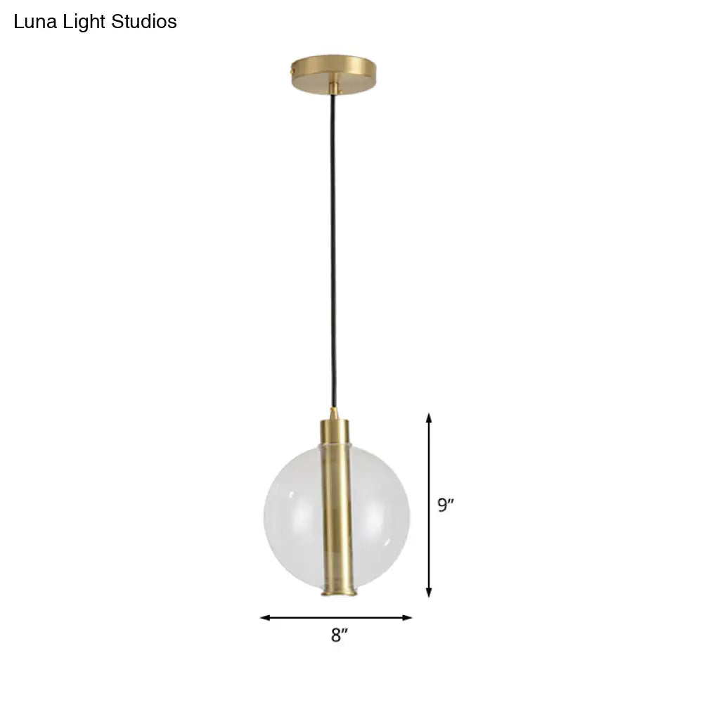 Minimalist Gold Led Pendant Lamp With Clear Glass Shade - Bedroom Ceiling Light