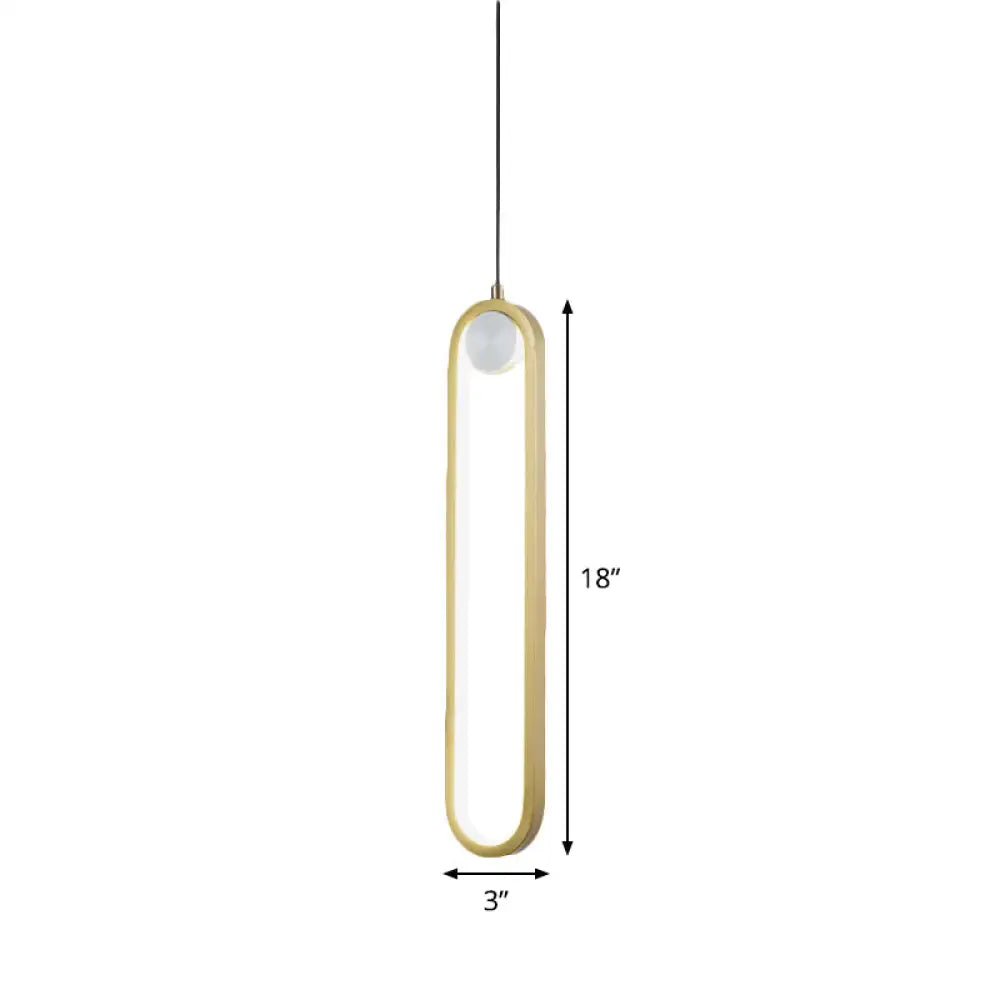 Gold Metal Led Bedroom Hanging Light Kit - Simplicity Elliptical Pendant Lamp With Warm/White