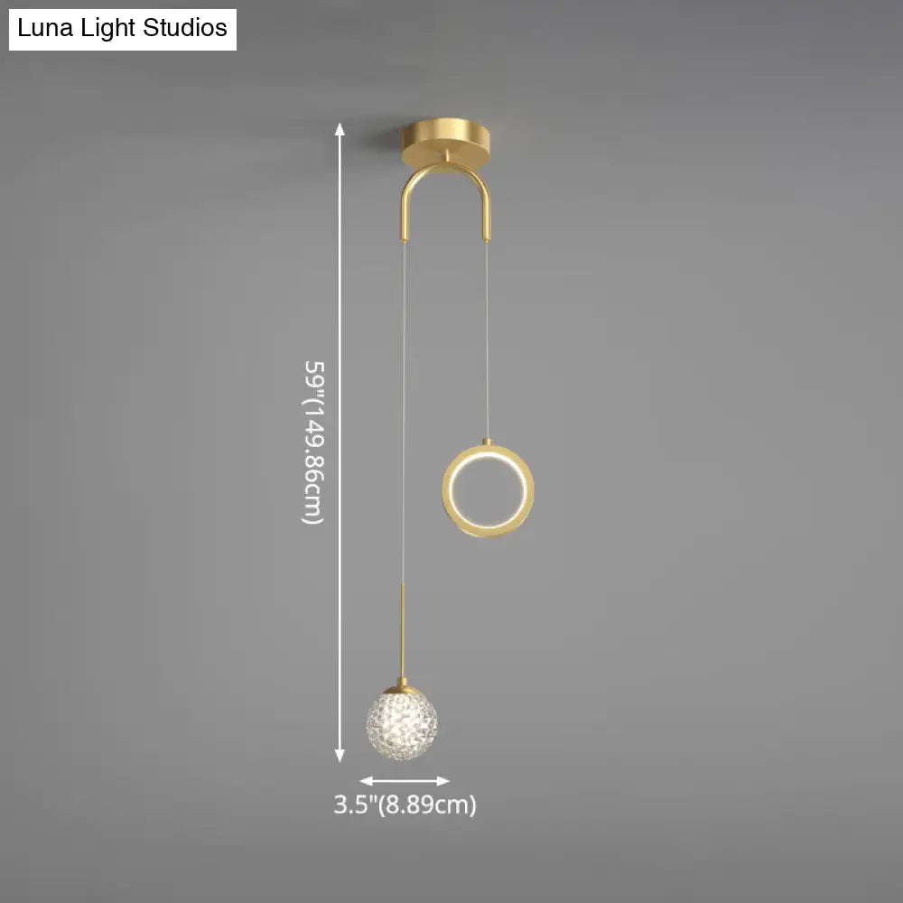 Minimalist Gold Starry Led Pendant Light For Bedroom With Glass Ball And Ring