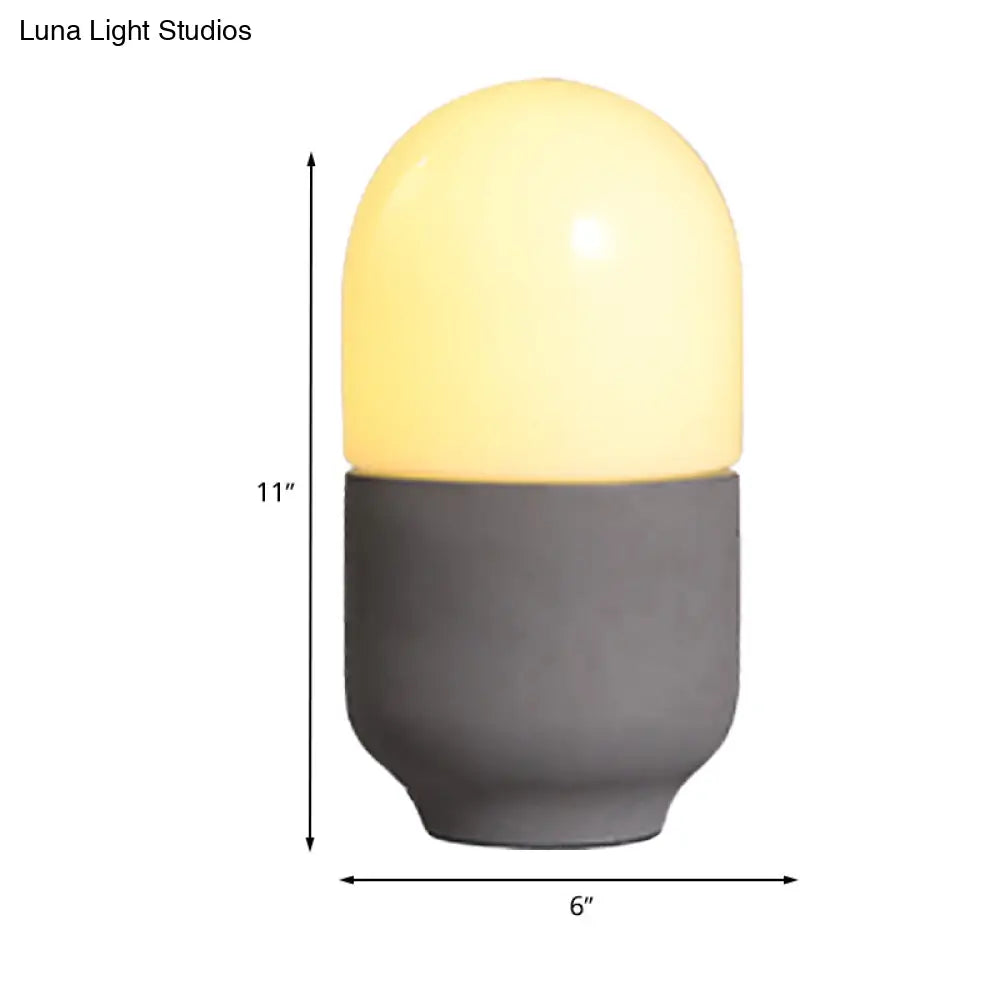 Minimalist Grey Cement Capsule Desk Light With Led Night Table Lamp And White Glass Shade