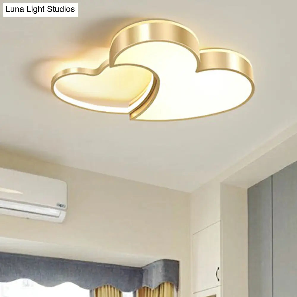 Minimalist Heart - Shaped Metal Ceiling Flush Mount Led Light In Golden Finish – Ideal For Bedrooms