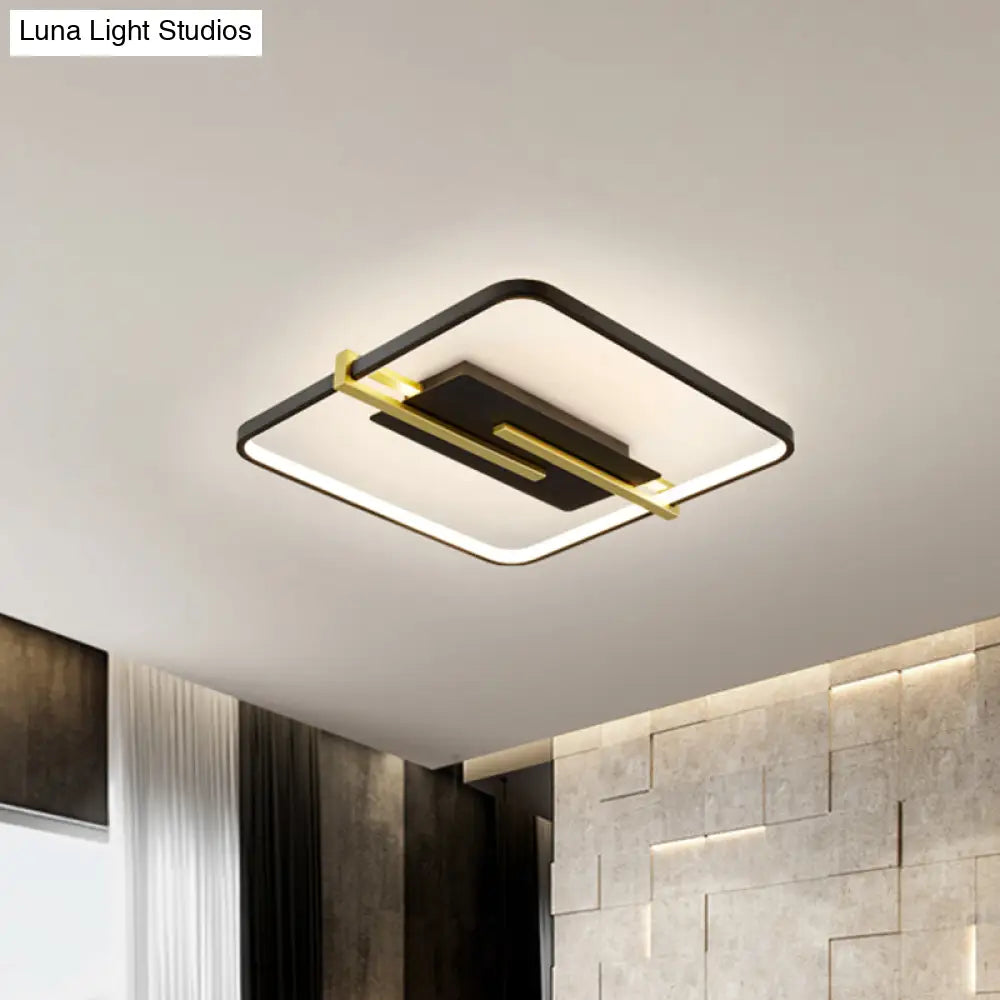 Minimalist Led Bedroom Flush - Mount Light Fixture - Black/White & Gold Ceiling Lamp With Square