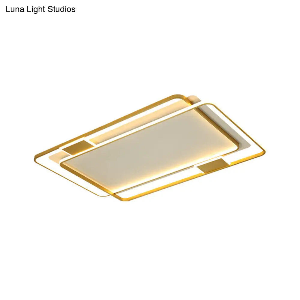 Minimalist Led Ceiling Lamp In Gold: Double Square/Rectangle Flush Mount | Warm & White Light