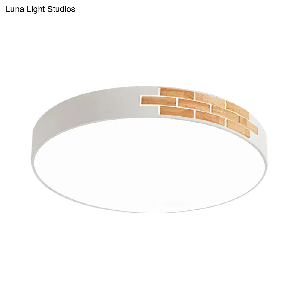 Minimalist Led Ceiling Light Fixture In White & Wood Flush Mount Choice Of 16’ 19.5’ Or 23.5’ Dia