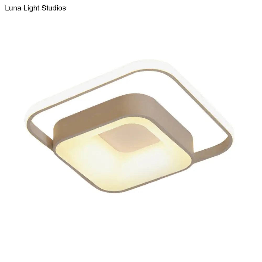 Minimalist Led Ceiling Light Square Metal Fixture With Stepless Dimming And Remote Control In