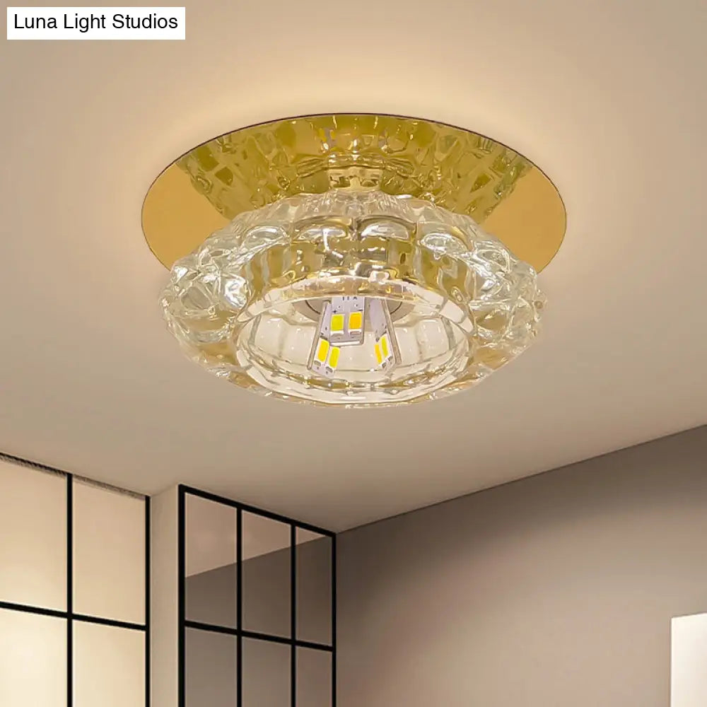 Minimalist Led Crystal Flush Light Fixture For Corridors - Flower Clear Faceted Ceiling Lamp