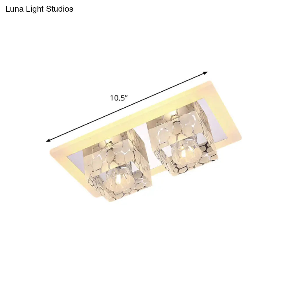 Minimalist Led Double Square Flushmount In Chrome With Crystal Dot Pattern - Warm/White Light For